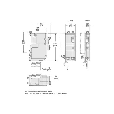 Mayer-DDS-Mini circuit breaker, QO, 15A, 1 pole, 120VAC, 10kA, bolt on, 6mA grd fault A, pigtail [TAA]-2