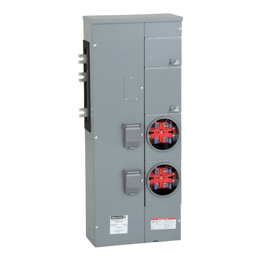 EZM112225 - Branch unit, EZ Meter-Pak, 225A, 2 x 4 jaw sockets, 120/240VAC, no bypass, ringed, 800A Al busbar