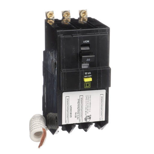 QOB320GFI - [TAA] Mini circuit breaker, QO, 20A, 3 pole, 208Y/120VAC, 10kA, bolt on, 6mA grd fault A, pigtail