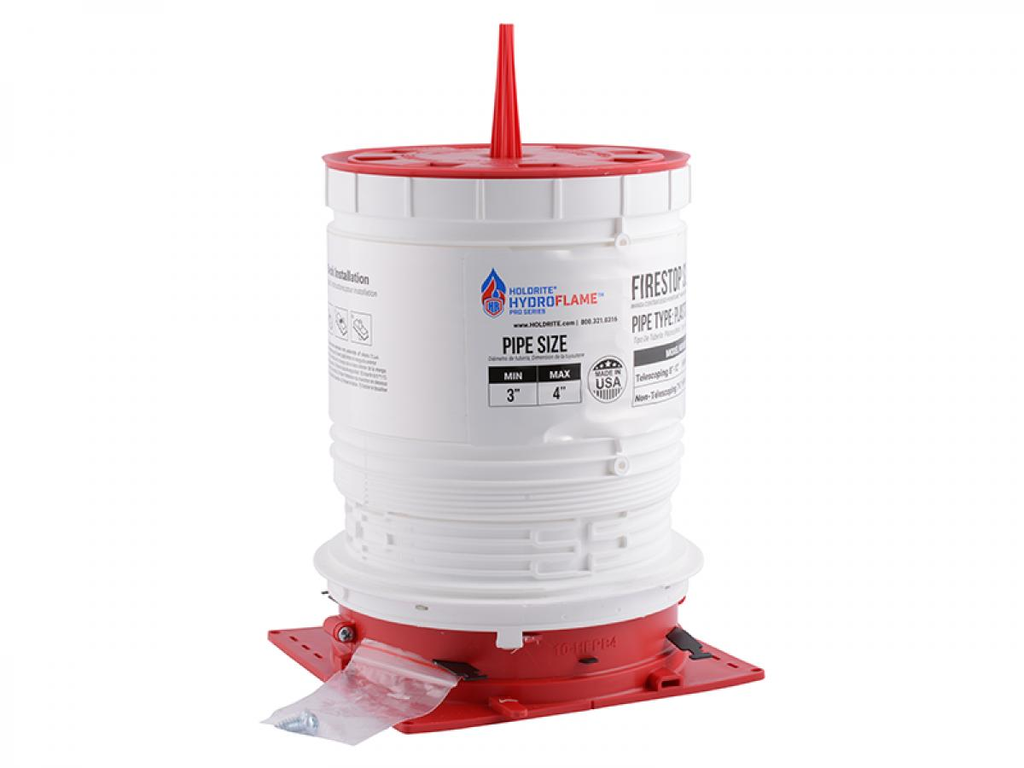 Product image for HOLDRITE HFP-P4 HOLDRITE HYDROFLAME PRO SERIES FIRE STOP TELESCOPING DECK SLEEVE 3"-4" PLASTIC OR METAL PIPE 7-1/2" - 11-3/4" TALL