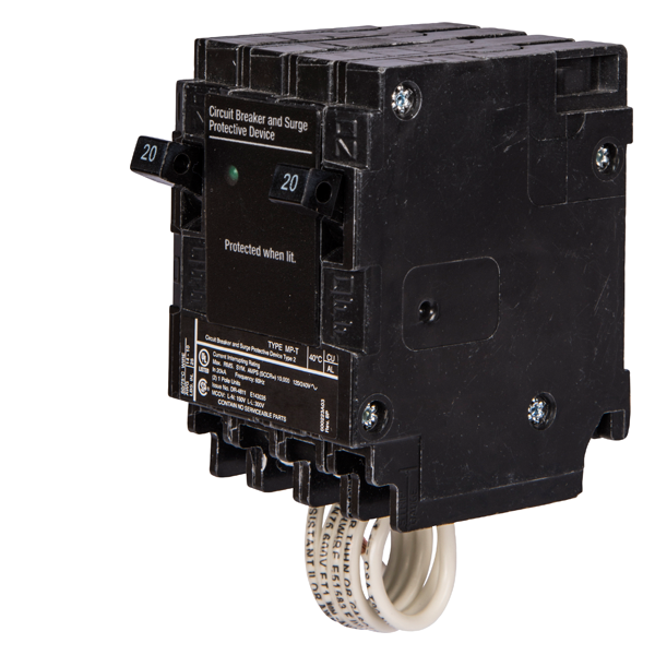 Product image for Siemens QSA2020SPD 1-Pole 120/240 VAC 20A 10kA Plug-On Load Terminal Circuit Breaker (SPD)