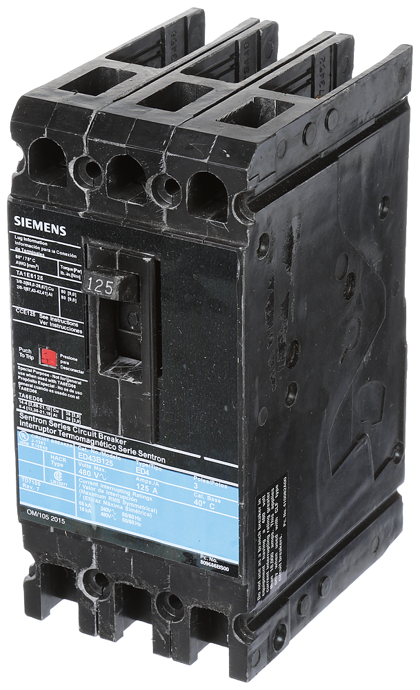 Product image for Siemens ED43B125 3-Pole 125 Amp 480 VAC 18 kA Circuit Breaker Lug