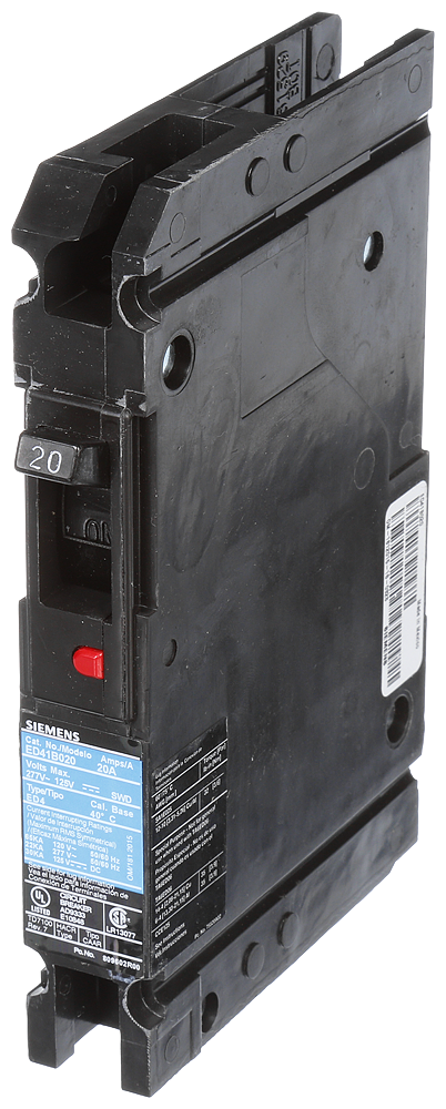 Product image for Siemens ED41B020 1-Pole 20 Amp 277 VAC 22 kA Circuit Breaker Lug