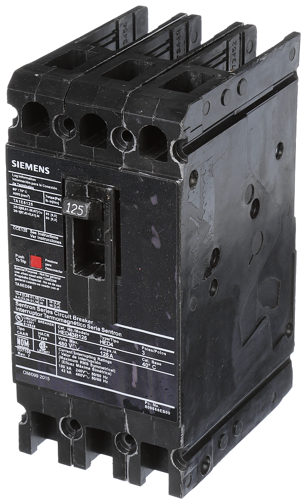 Product image for Siemens HED43B125 480 Volt 125 Amp 42 kaic 3-Pole Circuit Breaker with LD Lug