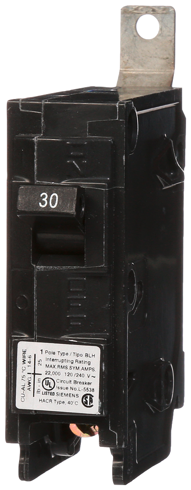 Product image for Siemens B130H 1-Pole 30 Amp 120 Volt 22 K Circuit Breaker