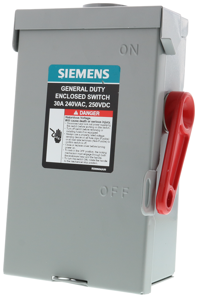 Siemens GF221NRA GDSS FUS 2P3W 240V 30A NEMA 3R SERIES A Product image for Siemens GF221NRA GDSS FUS 2P3W 240V 30A NEMA 3R SERIES A