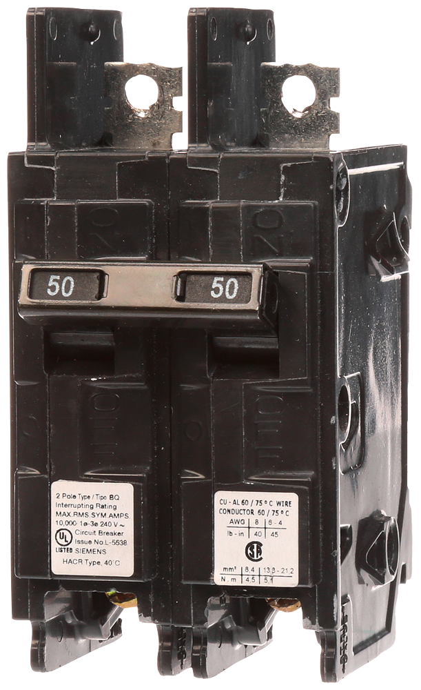 Product image for Siemens BQ2H050 BRKR BQ 2P 240V 50A 10K