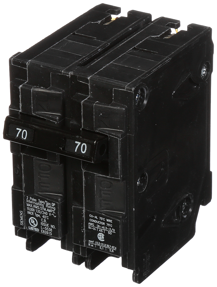 Product image for Siemens Q270 2-Pole 120/240 VAC 70 Amp 10 kA Plug-In Common Trip Circuit Breaker