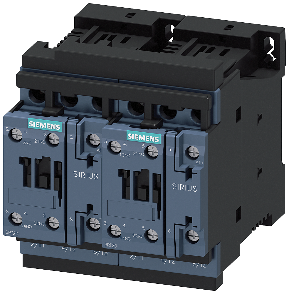 Product image for Siemens 3RA23258XB301BB4 24 VDC 16 Amp 3-Pole 3NO Screw Terminal Reversing Contactor