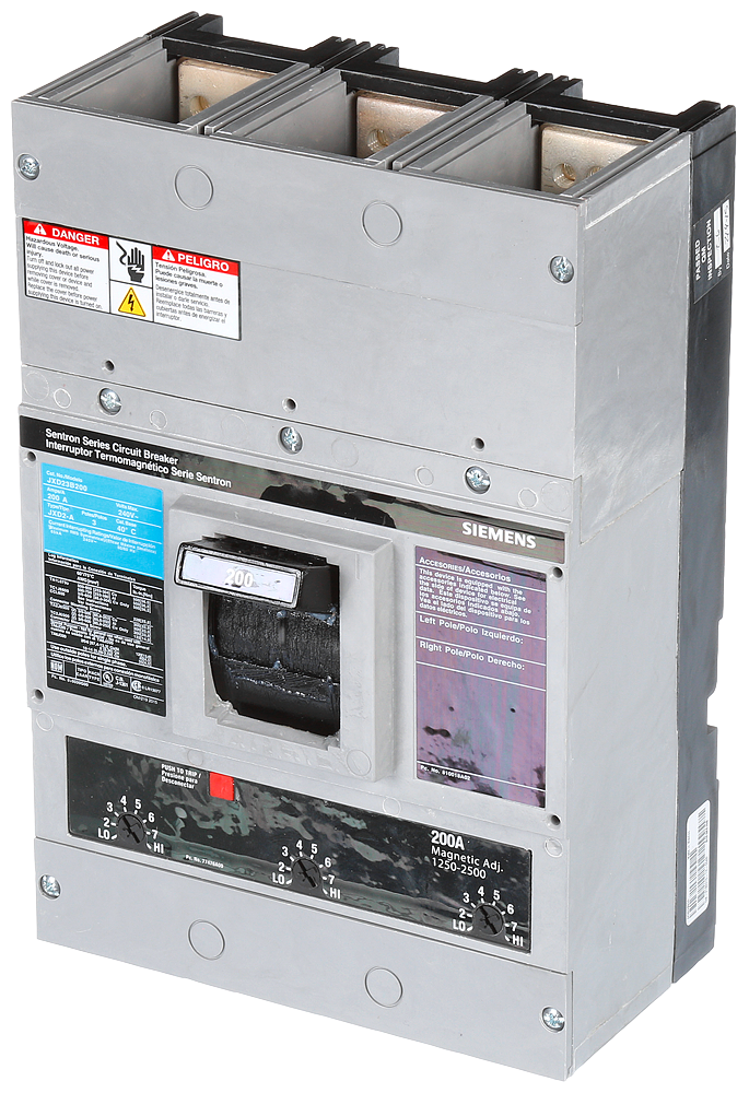 Product image for Siemens JXD23B200 3-Pole 240 VAC 200 Amp 65 kA Non-Interchangeable Trip Thermal Magnetic Molded Case Circuit Breaker