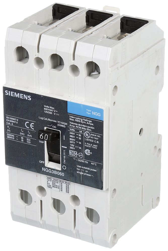 Product image for Siemens NGG3B060L 3-Pole 60 Amp 480 Volt 25 kA Molded Case Circuit Breaker