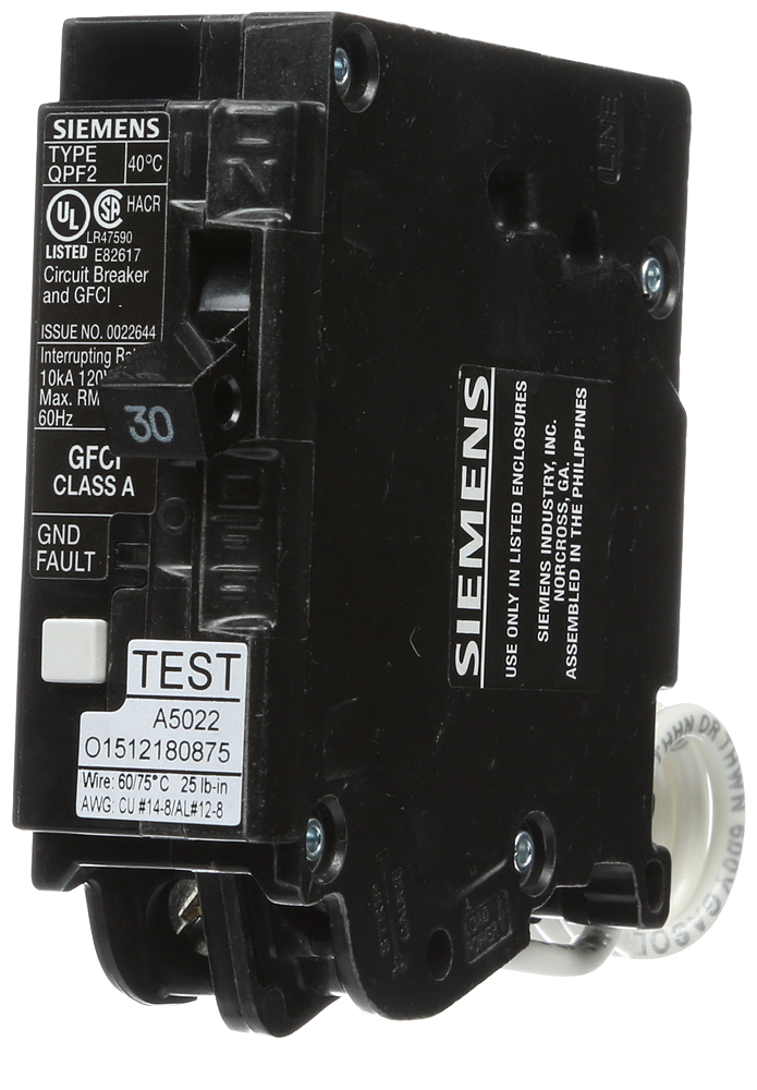 Siemens QF130A 1-Pole 30 Amp 120 VAC 10 kA Ground Fault Circuit Interrupter Product image for Siemens QF130A 1-Pole 30 Amp 120 VAC 10 kA Ground Fault Circuit Interrupter