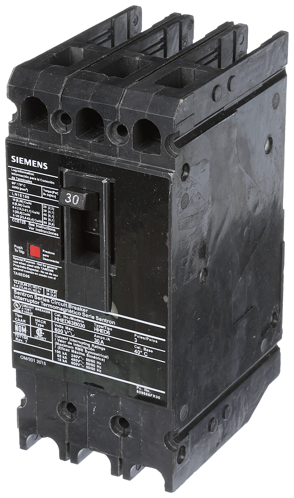 Product image for Siemens HHED63B030 3-Pole 30 Amp 600 VAC 18 kA Molded Case Circuit Breaker