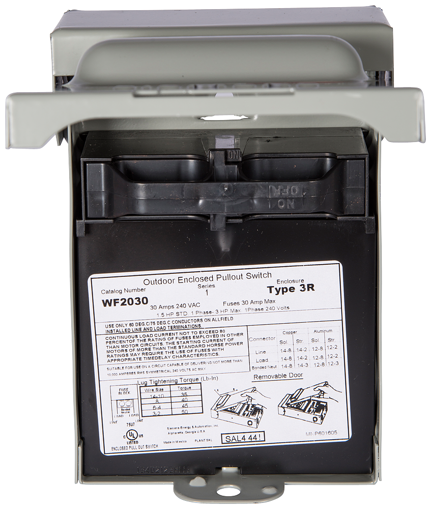 Product image for Siemens WF2030PL 240V 30A 3hp Plastic Fusible AC Disconnect, 1-Phase, NEMA-3R