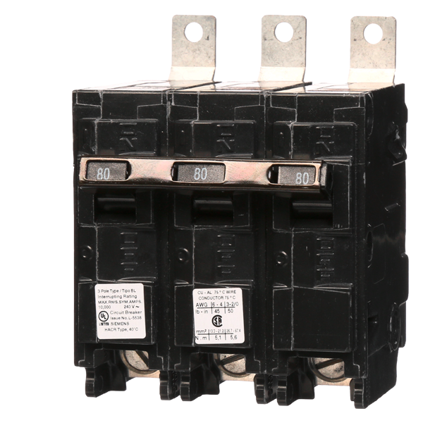 Product image for Siemens B380 3-Pole 80 Amp 240 Volt 10 K Circuit Breaker