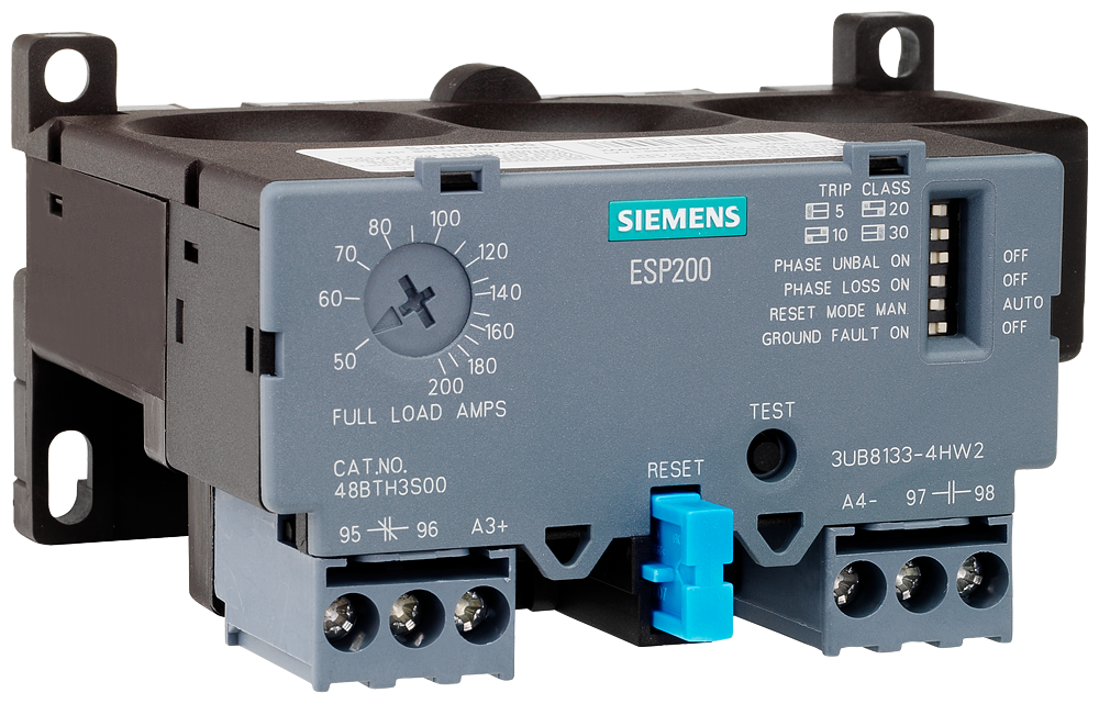 Product image for Siemens 3UB81334HW2 50 to 200 Amp 1NO 1NC Solid State Overload Relay