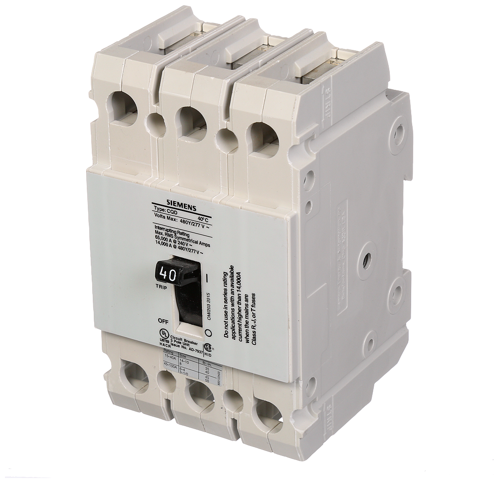 Product image for Siemens CQD340 3-Pole 40 Amp 480 Star/277 VAC 14 kA Molded Case Circuit Breaker