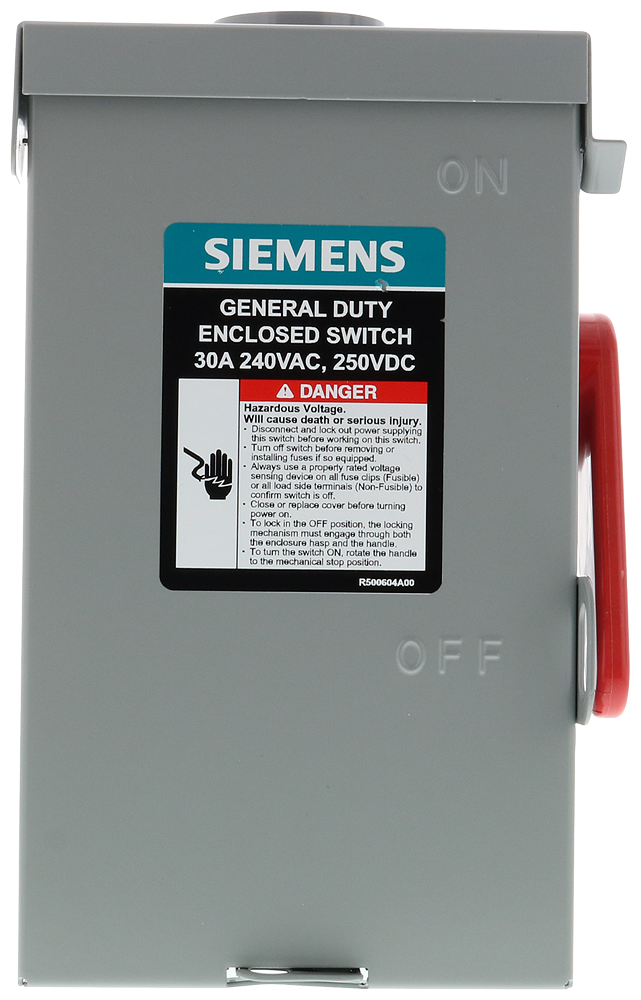 Siemens GF321NRA Low Voltage, Double-Break Enclosed Safety Switch, 3-Pole 4-Wire Fused Switch, Product image for Siemens GF321NRA Low Voltage, Double-Break Enclosed Safety Switch, 3-Pole 4-Wire Fused Switch,