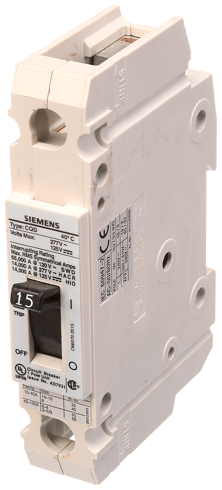 Product image for Siemens CQD115 277 VAC 15 Amp 14 kA 1-Pole DIN Rail Type CQD Circuit Breaker