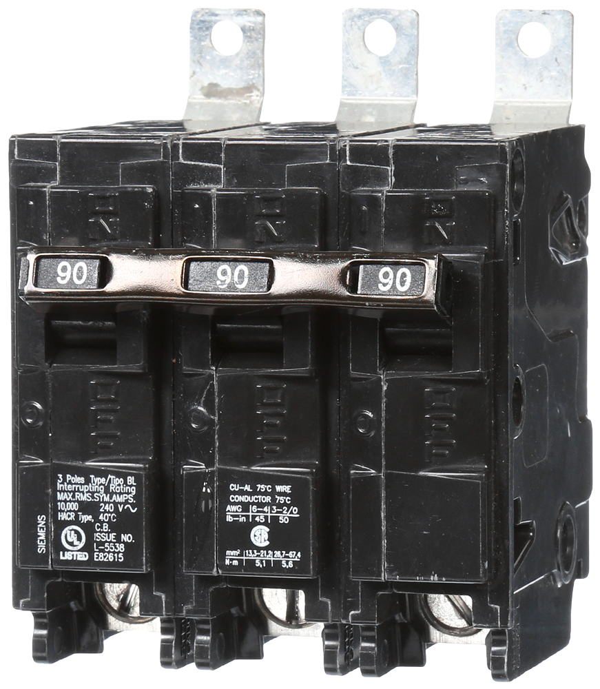 Product image for Siemens B390 3-Pole 90 Amp 240 Volt 10 K Circuit Breaker
