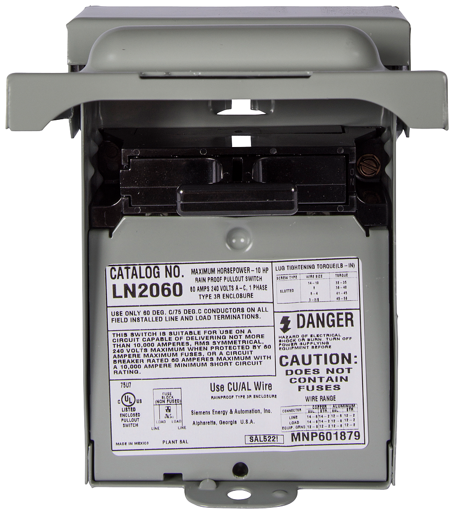 Product image for Siemens LN2060 240 Volt 60 Amp 10 Hp Non-Fused Air Conditioning Disconnect