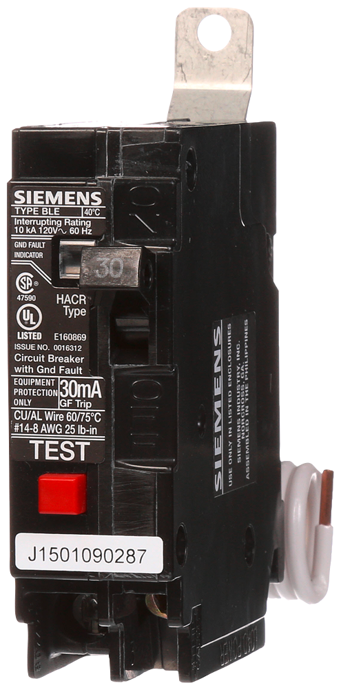 Product image for Siemens BE130 120 Volt 30 Amp 1-Pole 10 Kaic 30 mA GFCI Type BLE Molded Case Circuit Breaker