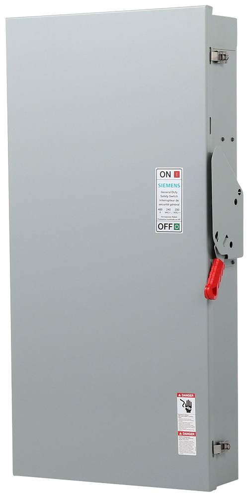 Siemens GF325NRA 240 VAC 400 Amp 3-Pole 4-Wire NEMA 3R General Duty Fusible Safety Switch Product image for Siemens GF325NRA 240 VAC 400 Amp 3-Pole 4-Wire NEMA 3R General Duty Fusible Safety Switch