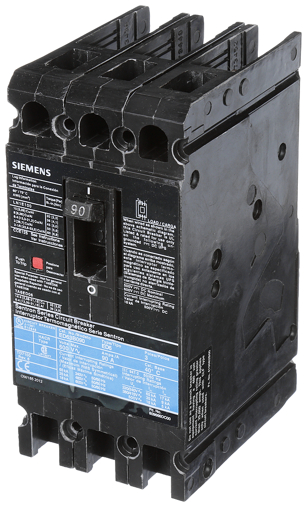 Product image for Siemens ED63B090 600 Volt 90 Amp 18 kaic 3-Pole Circuit Breaker with LD Lug