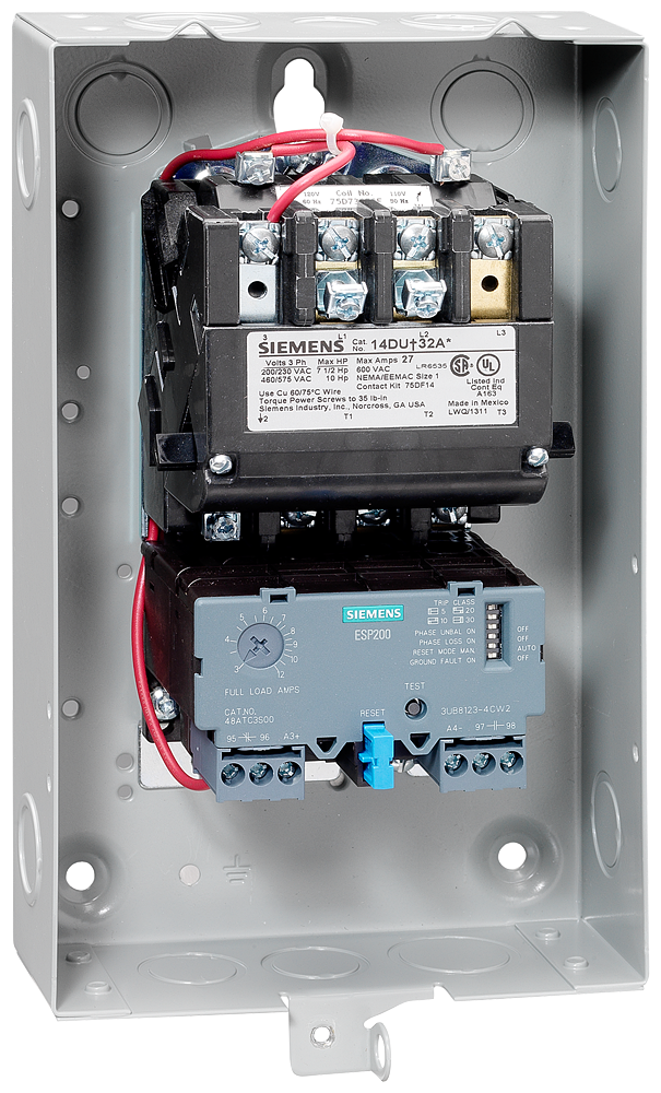 Siemens 14DUD32BA 120/220 to 240 VAC 5.5 to 22 Amp 10 Hp 3-Phase 3-Pole Size 1 Non-Reversing NEMA Motor Starter Product image for Siemens 14DUD32BA 120/220 to 240 VAC 5.5 to 22 Amp 10 Hp 3-Phase 3-Pole Size 1 Non-Reversing NEMA Motor Starter
