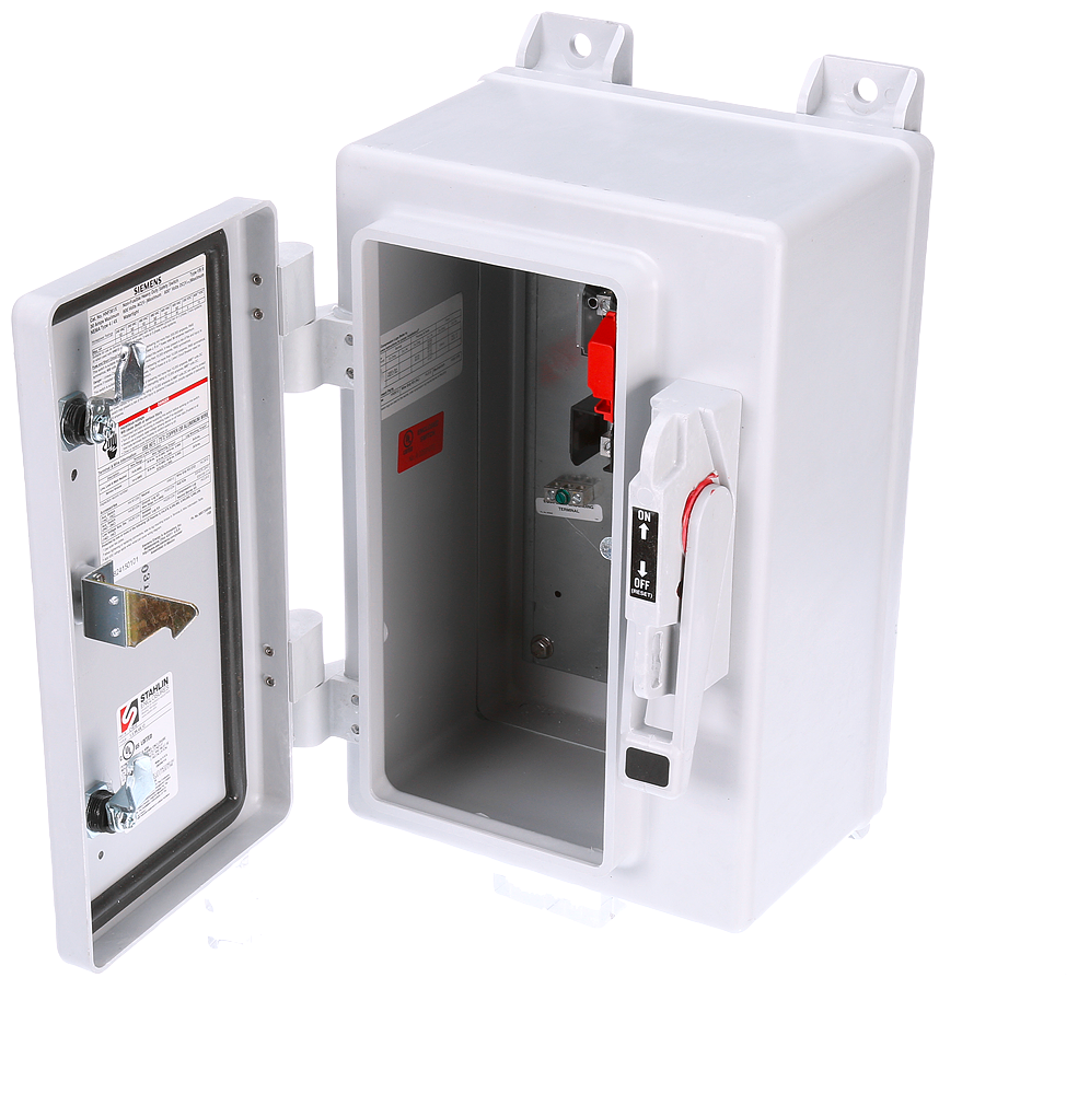 Product image for Siemens HF321NX 240 VAC/250 VDC 30 Amp 3-Pole 4-Wire NEMA 4X Heavy Duty Fusible Safety Switch