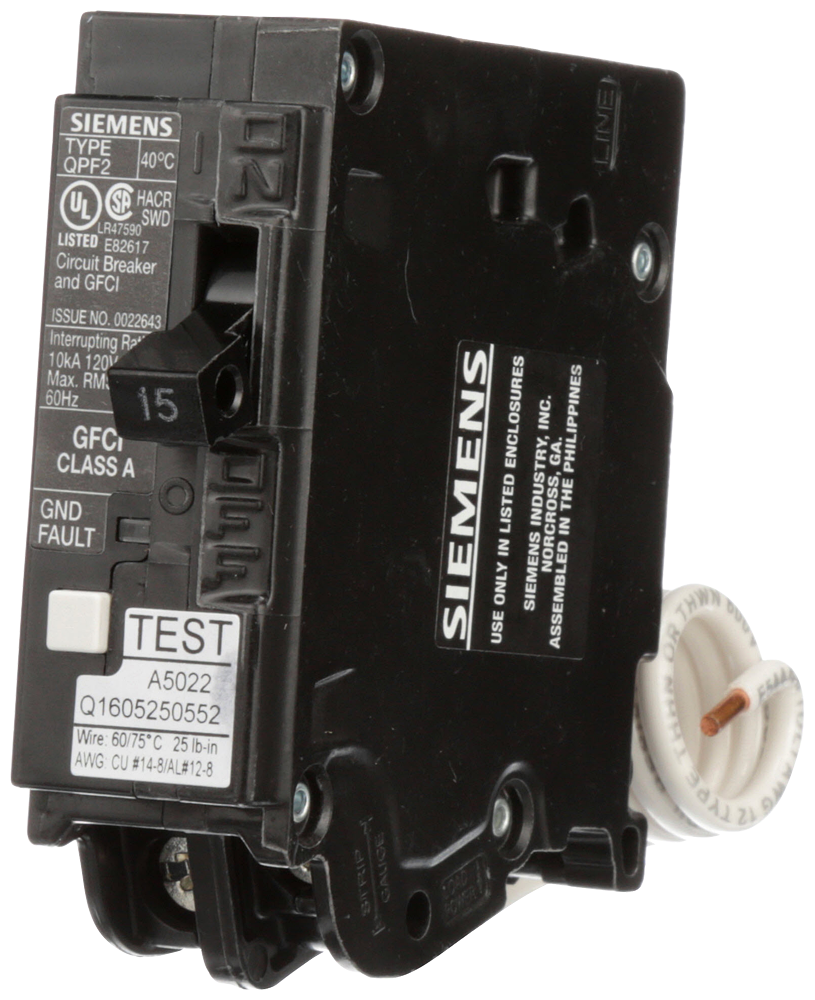 Product image for S-A QF115AP BRKR QPF2 GFCI 5mA 1P 1