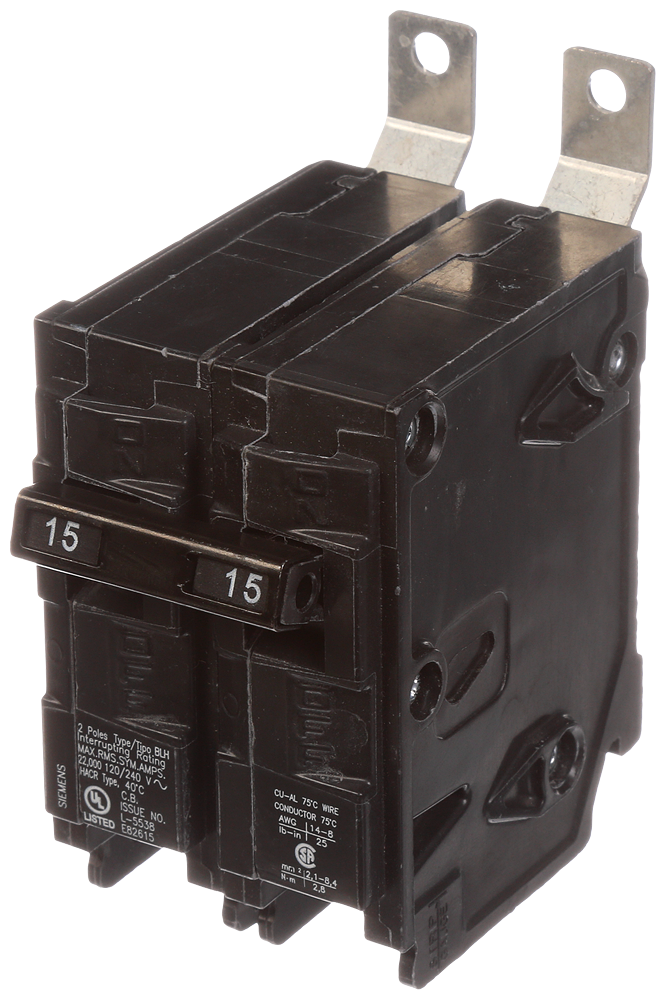 Product image for Siemens B215H 2-Pole 15 Amp 120/240 VAC 22 kA Bolt-On Molded Case Circuit Breaker