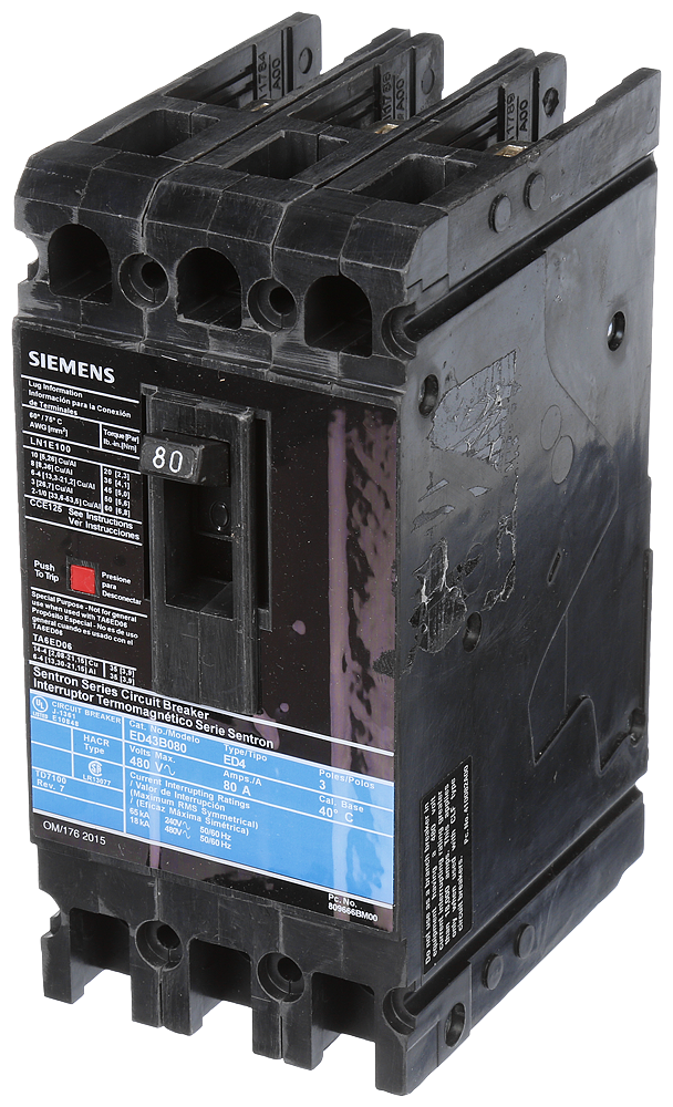 Product image for Siemens ED43B080L 3-Pole 80 Amp 480 VAC 18 kA Circuit Breaker Lugs