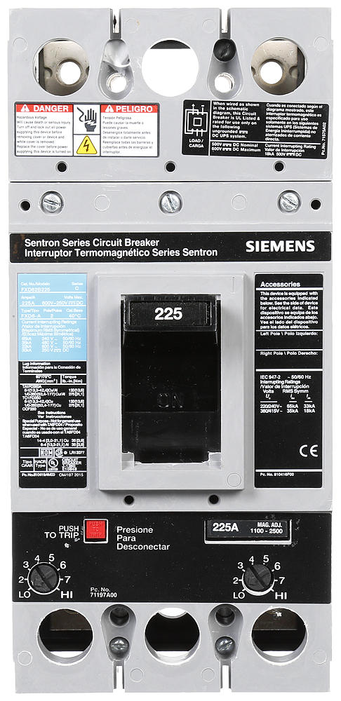 Product image for Siemens FXD62B225 BRKR FD6 2P 600V 225A