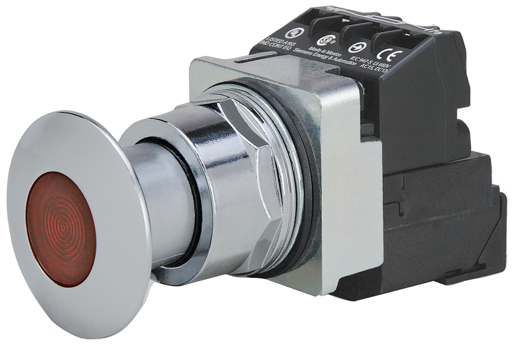 Product image for Siemens 52PP2L2A 30 mm 24 VAC/VDC 1NO 1NC 2-Position Maintained Red Metal Bezel Illuminated Push Button