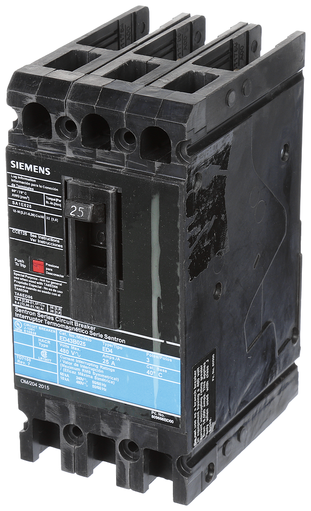 Product image for Siemens ED43B025 3-Pole 25 Amp 480 VAC 18 kA Circuit Breaker Lug