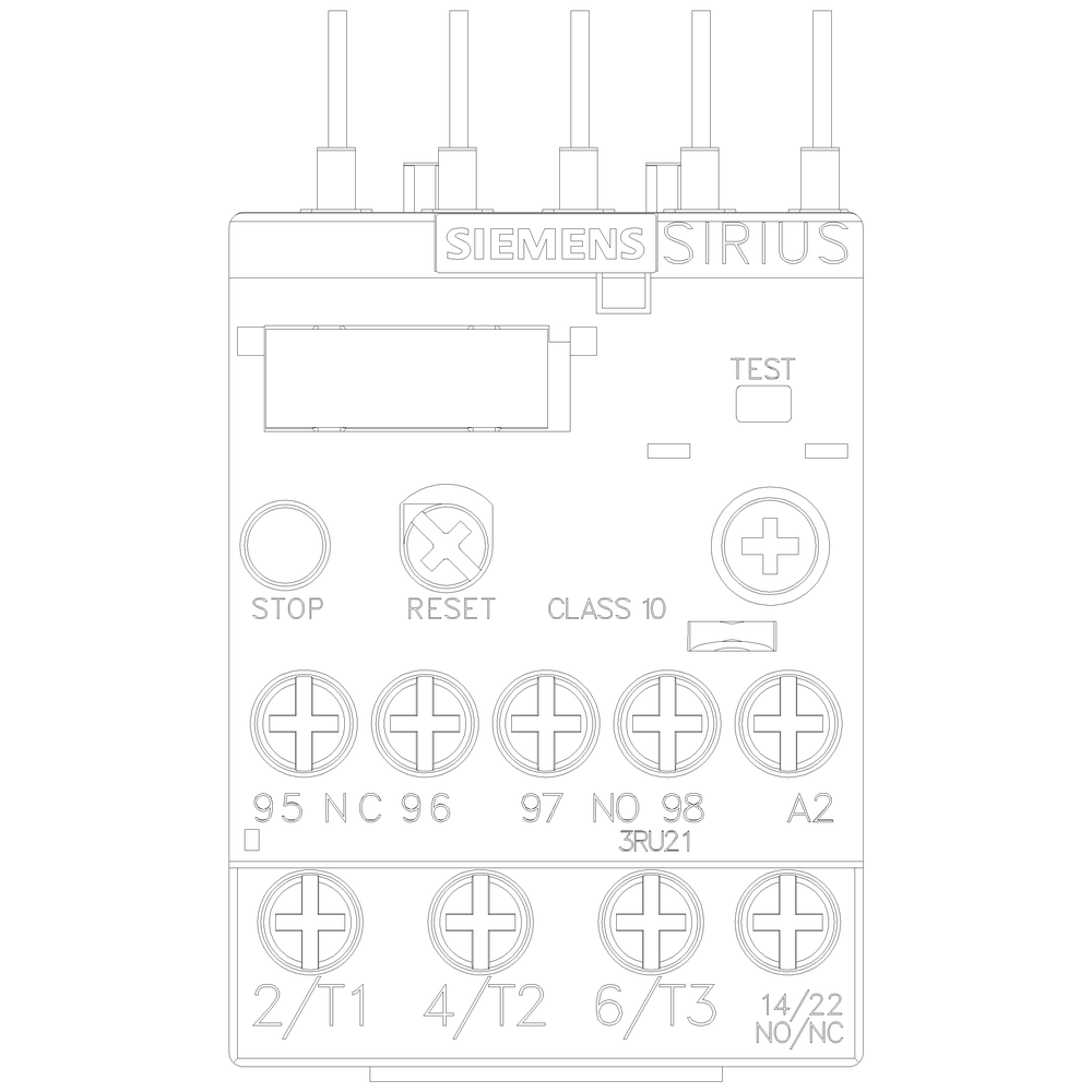 Product image for Siemens 3RU21161EB0 690 VAC 2.8 to 4 Amp 3-Pole 1NO 1NC Thermal Overload Relay