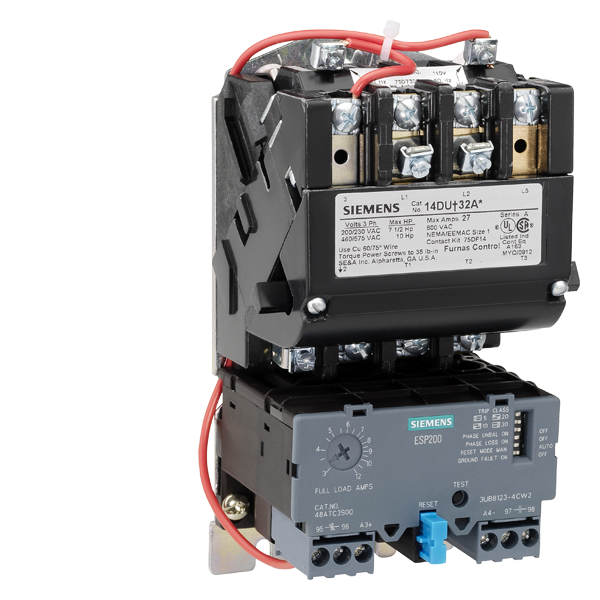 Product image for Siemens 14DUE32AA 120/220 to 240 VAC 10 to 40 Amp 3-Phase 3-Pole Size 1 Non-Reversing NEMA Motor Starter