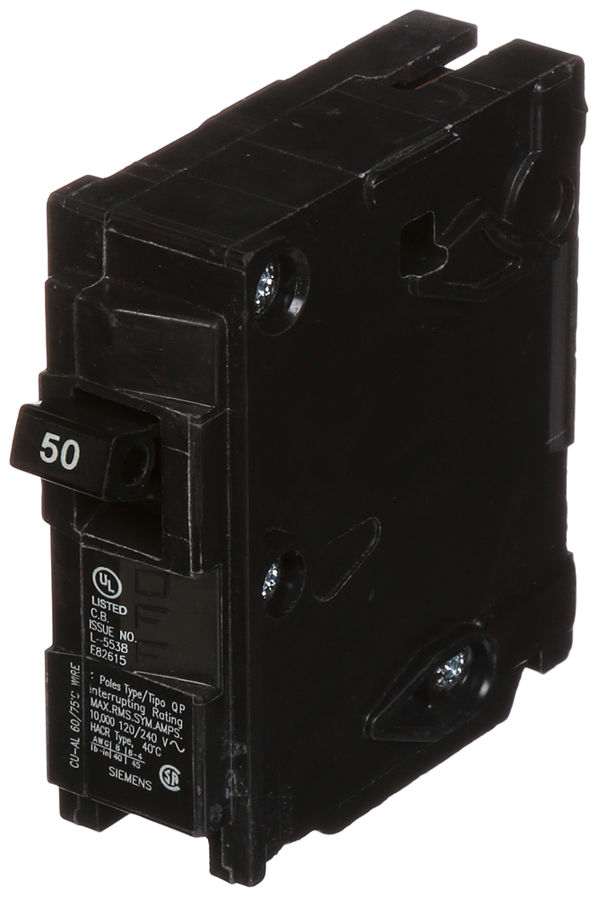 Product image for Siemens Q150 1-Pole 50 Amp 120 VAC 10 kA Plug-In Circuit Breaker