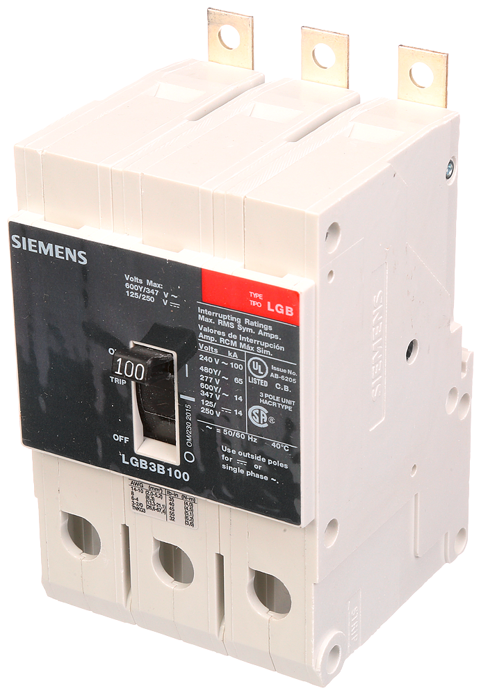 Product image for Siemens LGB3B100B 3-Pole 100 Amp 480 Volt 65 kA Molded Case Circuit Breaker