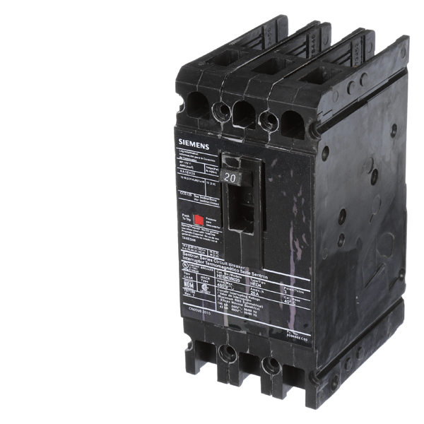 Product image for Siemens HED43B020 3-Pole 480 VAC 20 Amp 42 kA Plug-In Thermal Magnetic Molded Case Circuit Breaker