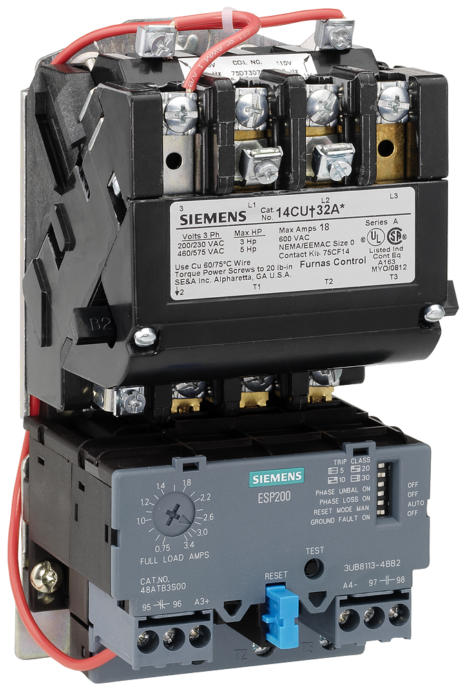 Siemens 14CUB32AA 120/220 to 240 VAC 0.75 to 3.4 Amp 2 Hp 3-Phase 3-Pole Size 0 Non-Reversing NEMA Motor Starter Product image for Siemens 14CUB32AA 120/220 to 240 VAC 0.75 to 3.4 Amp 2 Hp 3-Phase 3-Pole Size 0 Non-Reversing NEMA Motor Starter