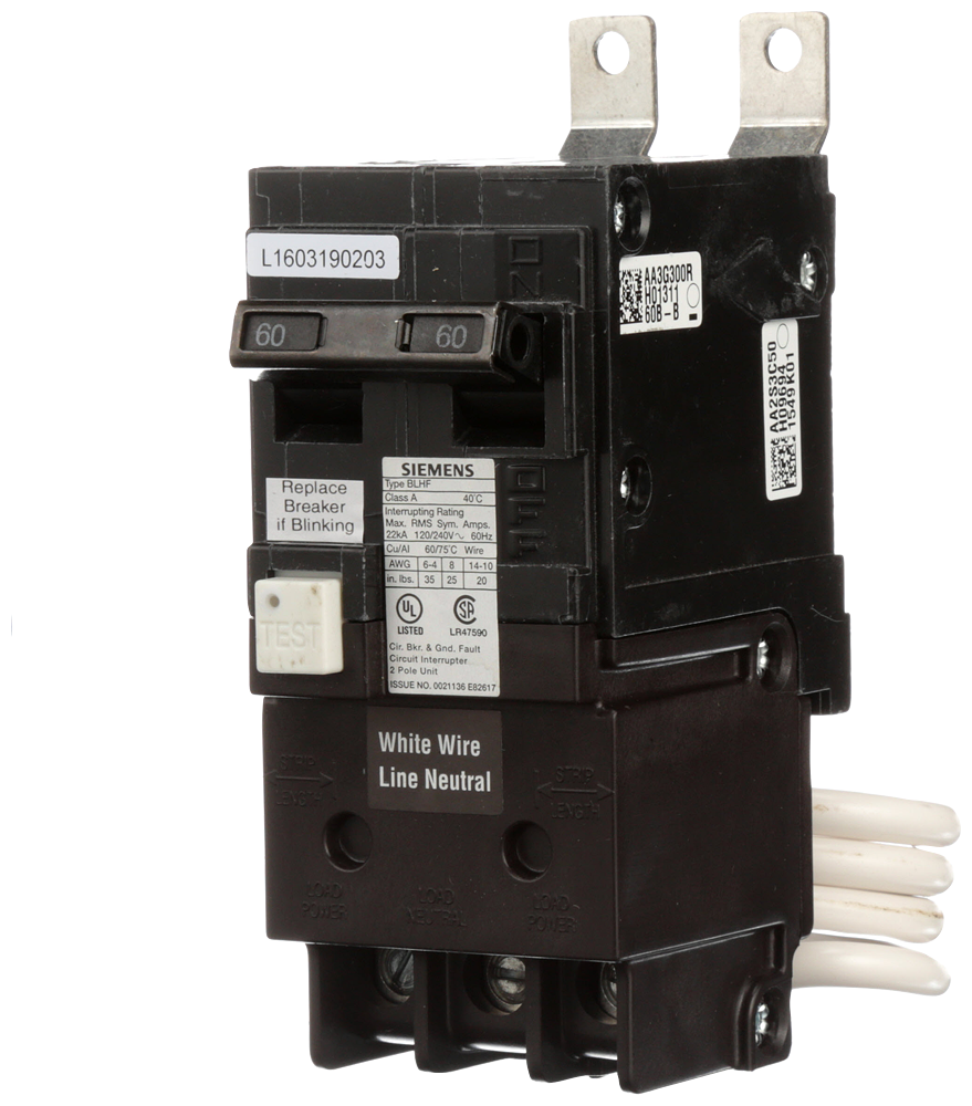 Product image for Siemens BF260 120/240 Volt 60 Amp 10 Kaic 2-Pole 5 mA GFCI Type BLF Molded Case Circuit Breaker