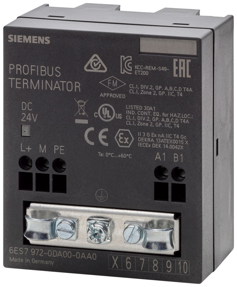 Product image for Siemens 6ES7972-0DA00-0AA0 SIMATIC DP RS485 Terminating Resistor for Terminating PROFIBUS/MPI Networks, 24VDC 30mA, IP20