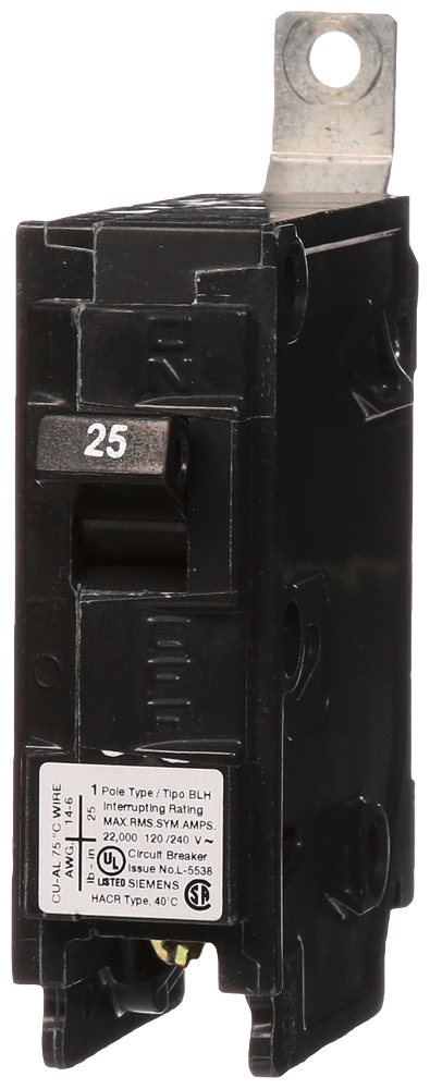 Product image for Siemens B125H 1-Pole 25 Amp 120 VAC 22 kA Molded Case Circuit Breaker