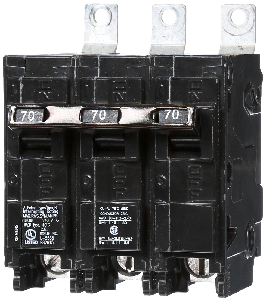 Product image for Siemens B370 3-Pole 70 Amp 240 Volt 10 K Circuit Breaker