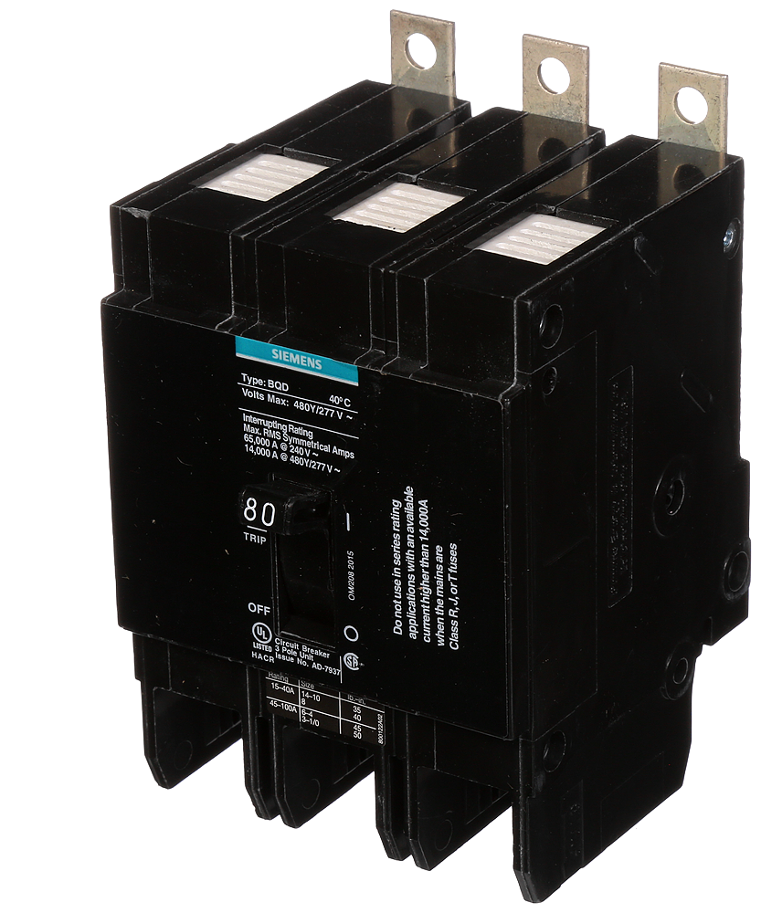Product image for Siemens BQD380 3-Pole 80 Amp 480 VAC 14 kA Circuit Breaker