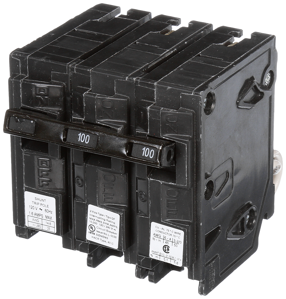 Product image for Siemens Q210000S01 2-Pole 100 Amp 120/240 VAC 10 kA 120 Volt Shunt Trip Circuit Breaker