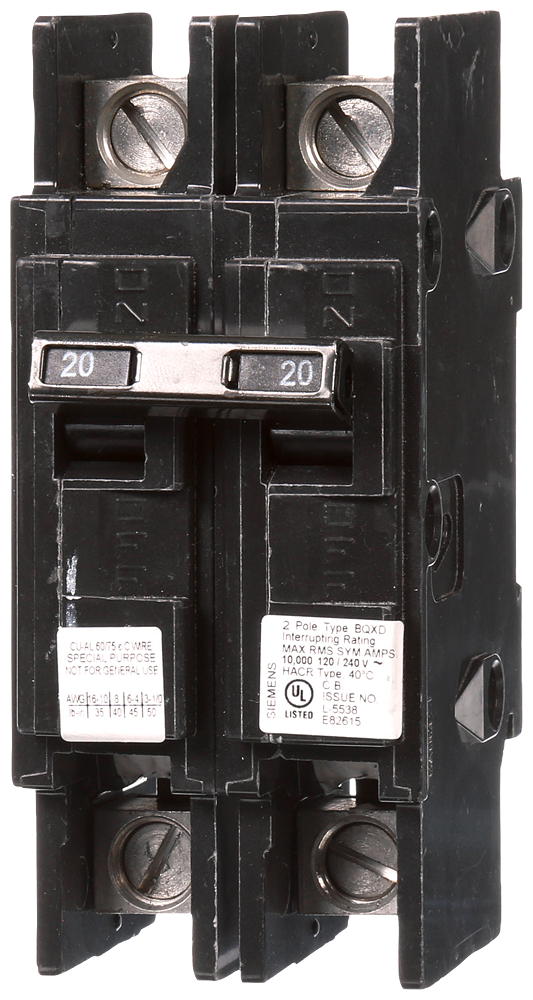 Product image for Siemens BQ2B020QLD 2-Pole 20 Amp 120/240 VAC 10 kA Molded Case Circuit Breaker