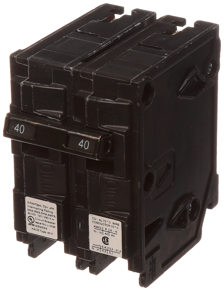 Product image for Siemens Q240 2-Pole 120/240 VAC 40 Amp 10 kA Plug-In Common Trip Circuit Breaker
